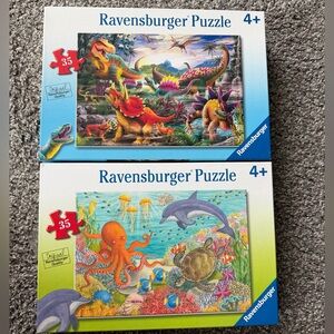 Ravensburger Bright Ocean & Dinosaur Double Puzzle Set - Blue, Green, Orange